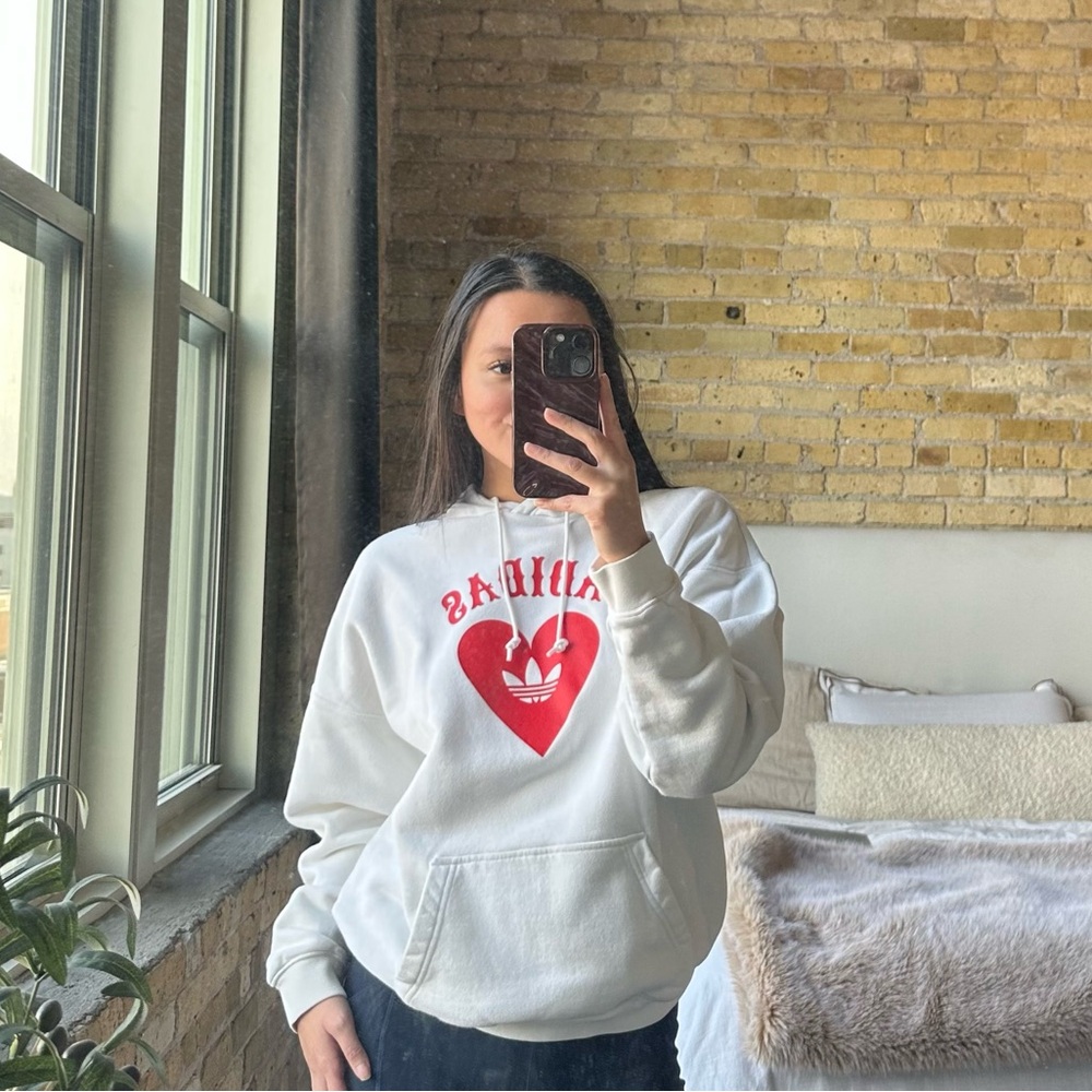 Adidas White Hoodie with Red Heart
